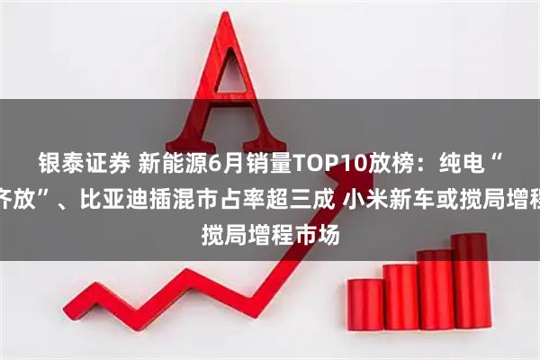 银泰证券 新能源6月销量TOP10放榜：纯电“百花齐放”、比亚迪插混市占率超三成 小米新车或搅局增程市场